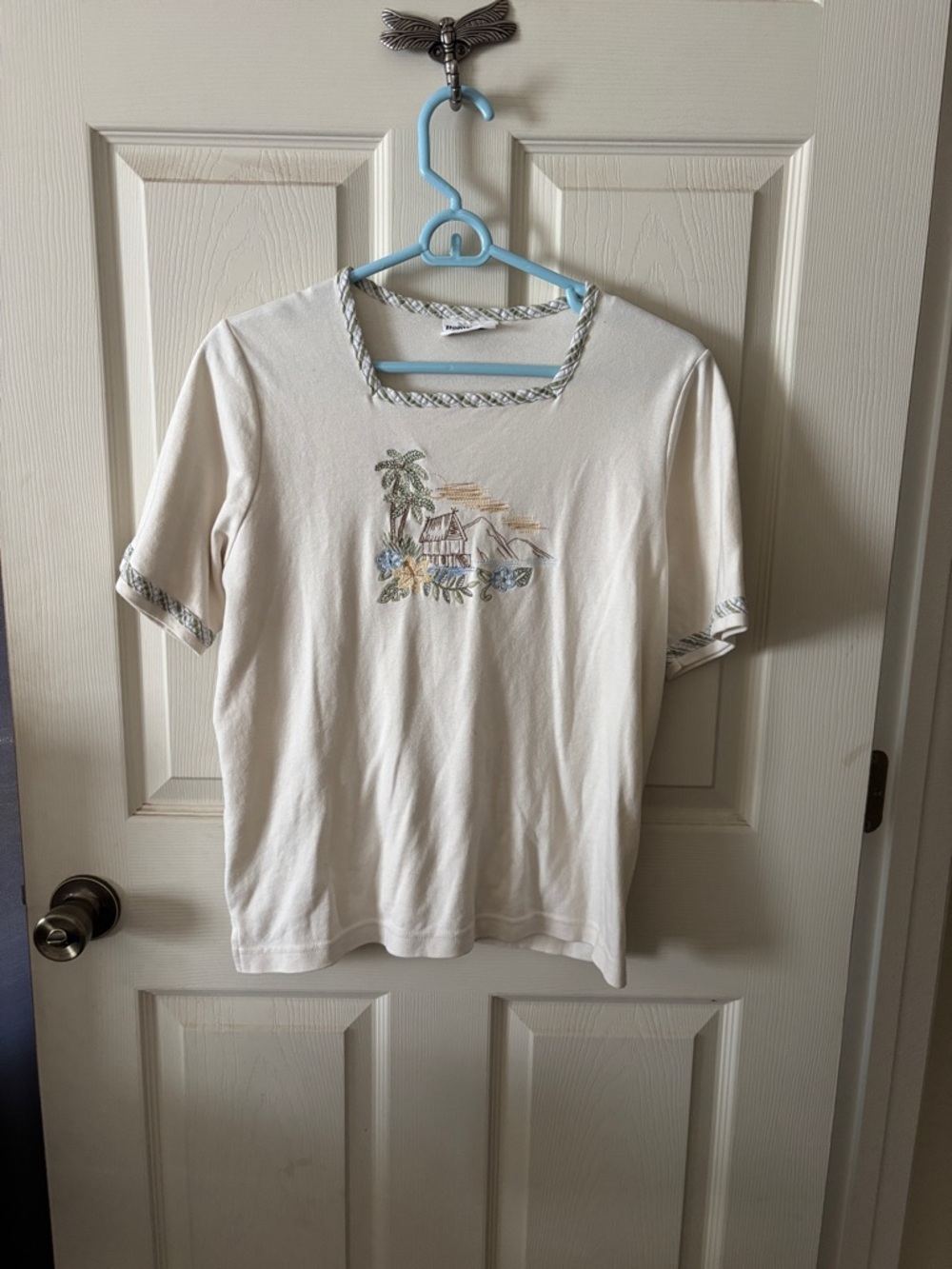 BonWorth Cream Tropical Embroidered Short Sleeve Top